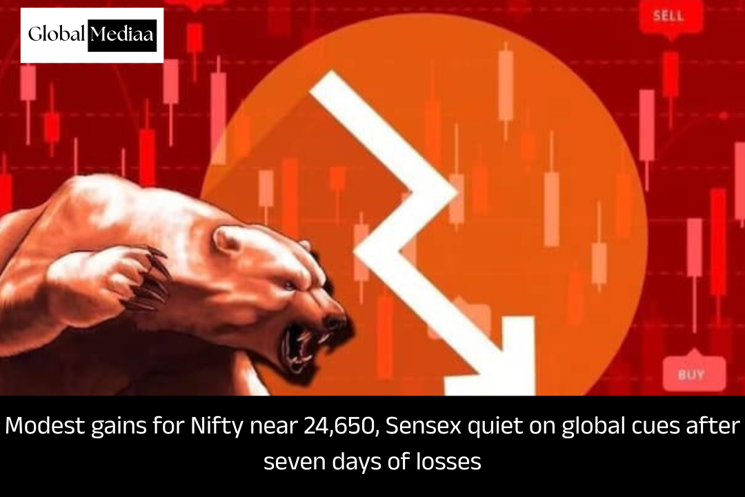 Modest gains for Nifty near 24,650, Sensex quiet on global cues after seven days of losses
