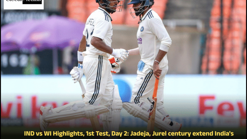IND vs WI Highlights, 1st Test, Day 2: Jadeja, Jurel century extend India’s lead to 286 in Ahmedabad