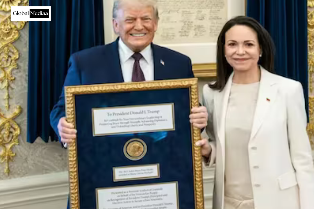 Venezuela’s Machado meets Trump, presents Nobel Peace Prize to him